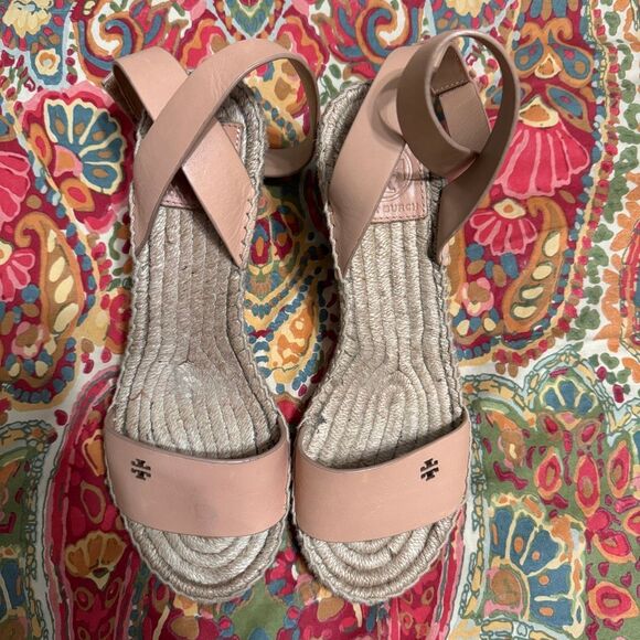 Tory Burch Bima espadrille wedge nude color sandal size 8 - Picture 2 of 10